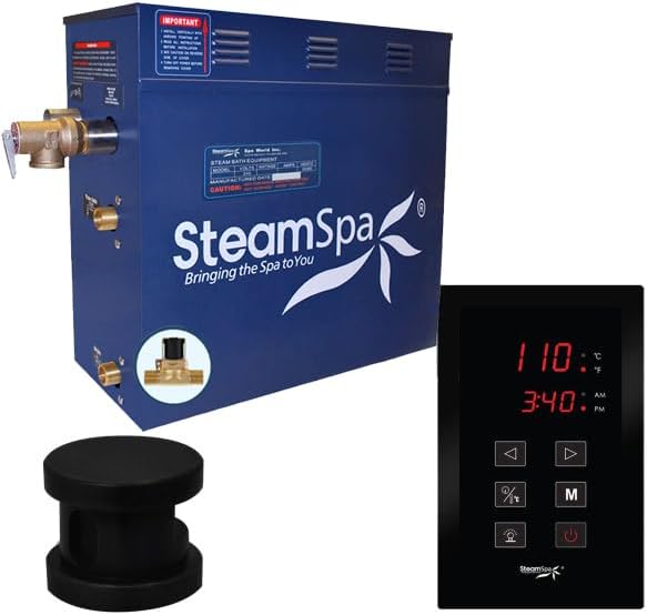 STEAMSPA 7.5kW Steam Sauna Generator Sentry Series 240V Steam Generator with Touch Screen, Steamhead, Built-in Steam Shower Auto Drain, ACU Quickstart Steam Bath Generator (Black)