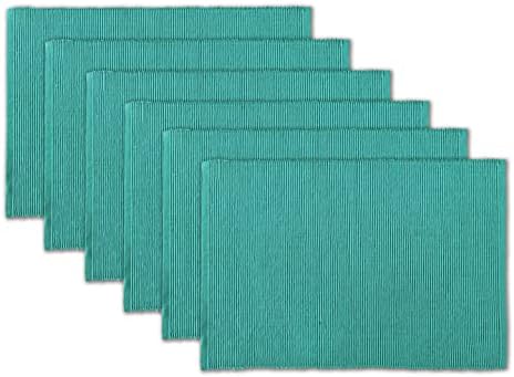 100% Cotton Ribbed Placemats - Set of 6-13 x 19 Inches - Turquoise Blue - Everyday Cloth Table Mats - Thick Construction, Washable Reusable Cloth Place Mats - by AVKA Studio