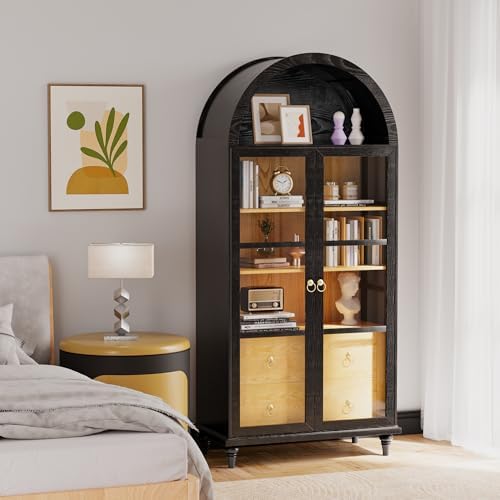 YESHOMY 71" Arched Kitchen Pantry Cabinet with Large Drawers, Black