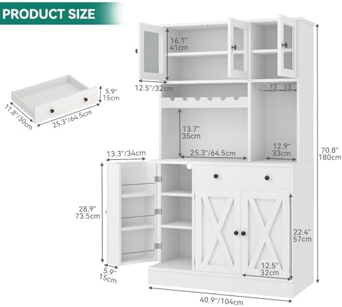 YITAHOME 71" Kitchen Pantry Cabinet with Wine Rack & Power Outlet, White