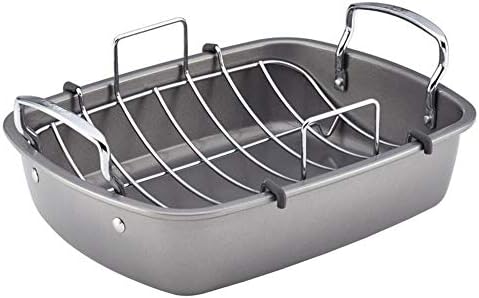 Circulon Total Bakeware Nonstick Roaster, Roasting Pan with Rack, 17-Inch x 13-Inch, Gray
