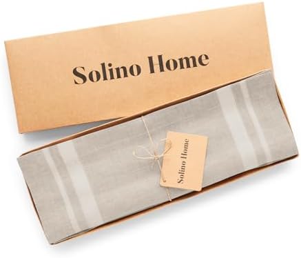 Solino Home 100% Pure Linen Placemats, 14 x 19 in, White Striped, Set of 4