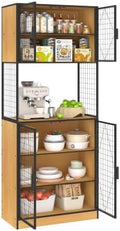 VECELO 72in Tall Kitchen Pantry Cabinet with Doors and Shelves, Large Freestanding Storage Cupboard with Countertop Hutch, Oak