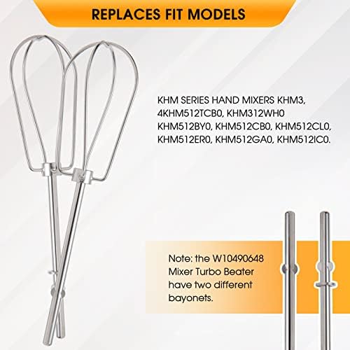 Hand Mixer Beaters Attachments for KitchenAid W10490648, KHM5APWH7