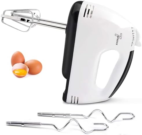 Electric Hand mixer - 7 Adjustable Speed 180W Handheld Mixer Electric Whisk with 5 Stainless Steel Accessories, Turbo Boost/Self-Control Speed + Eject Button Food Beater for Cakes Eggs, Off-white