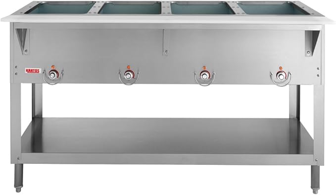 Kratos Commercial Electric Steam Table, 4 Well Stationary Hot Food Table, NSF Certified Food Warmer, 120V, 2000W (28W-111)