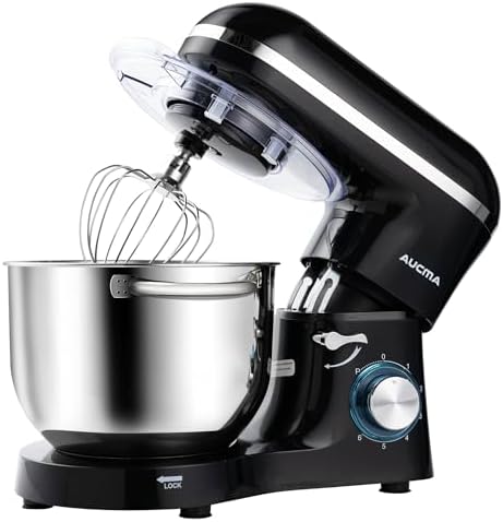 Aucma Stand Mixer,6.5-QT 660W 6-Speed Tilt-Head Food Mixer, Kitchen Electric Mixer with Dough Hook, Wire Whip & Beater (Black, 6.5QT)