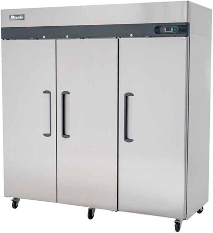 Migali C-3F-HC Three Door Reach-In Freezer, 72 cu/ft, Stainless Steel Interior and Exterior, Auto Defrost, Digital Temperature Display, Door Locks