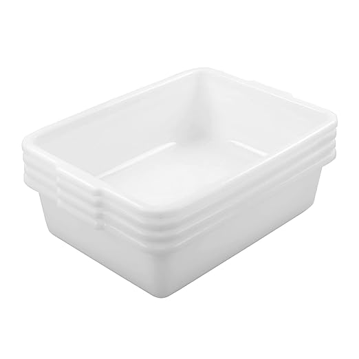 4-Pack 23 Liter Commercial Bus Tubs, White Plastic Wash Basin Bus Tote, Dish Wash Basin Tub Pans