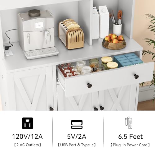 YITAHOME 71" Kitchen Pantry Cabinet with Wine Rack & Power Outlet, White