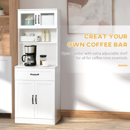 HOMCOM 63.5 Inches Freestanding Kitchen Pantry 4-Door Buffet Cabinet White