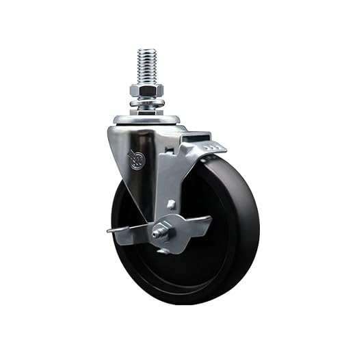 Service Caster Brand Replacement Caster for Uline Caster H-7451SWB - Swivel Threaded Stem Caster with 5 Inch Polyolefin Wheel with Top Lock Brake and 1/2 Inch Stem - Fits Carts and Racks H-1977