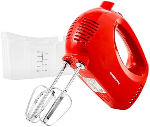 OVENTE 5-Speed Electric Hand Mixer with Storage Case, Red HM151R
