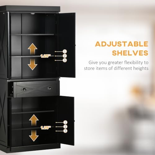 HOMCOM 72" Kitchen Pantry Storage Cabinet with 4 Doors, X-Frame, Black