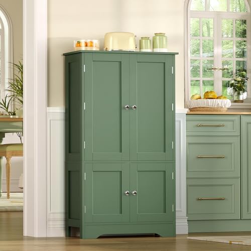 TEENFON 43" H Storage Cabinet with 4 Doors 67" Tall Bathroom Cabinet with Adjustable Shelves and Doors, Green
