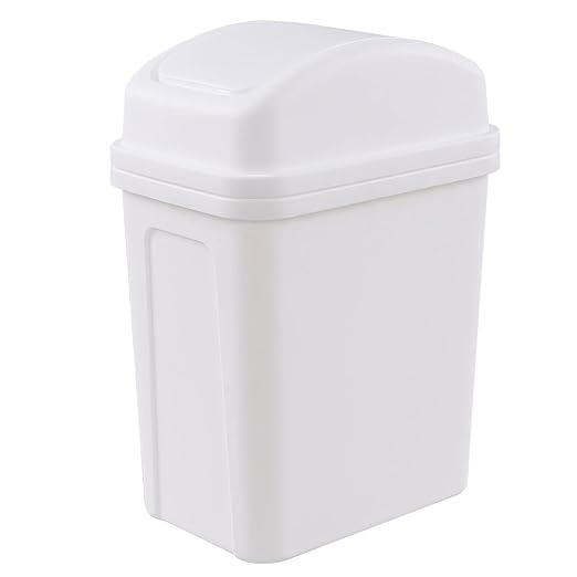 Idotry 1.8 Gallon White Swing Top Garbage Can, Plastic Small Trash Can with Swing Lid, 1 Pack