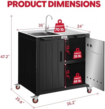 Feasto Modular Outdoor Kitchen Island with Stainless Steel Sink and Faucet