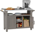 Bifanuo Outdoor Grill Table Grill Cart with Stainless Steel Top & Storage Cabinet for Food Prep and Storage, Portable and Durable with Wheels (Grey)