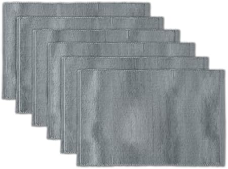 100% Cotton Ribbed Placemats - Set of 6-13 x 19 Inches - Grey - Everyday Cloth Table Mats - Thick Construction, Washable & Reusable Cloth Place Mats - by AVKA Studio