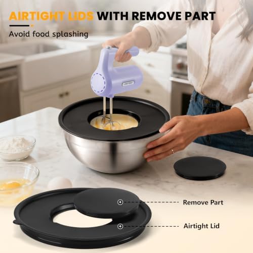 5-Speed Hand Mixer Electric With 4 Mixing Bowls Set