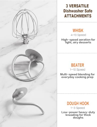 Stand Mixer, 6.5QT Tilt-Head Electric Kitchen Mixer 660W, 10-Speed Household food mixer with 304 Stainless Steel Bowl, Bread Cake Mixer include Dishwasher Safe Dough Hook, Beater and Whisk