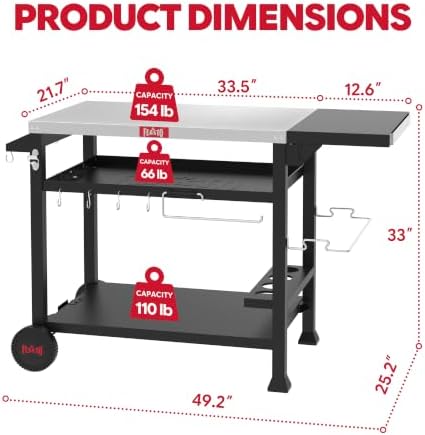 Feasto Grill Cart, 40x26 Inch Outdoor BBQ Cart with Foldable Side Shelf
