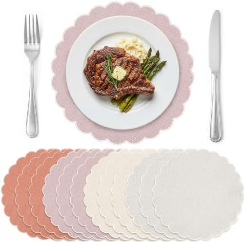 Set of 12 Pastel Cotton Placemats 15" Round Scalloped