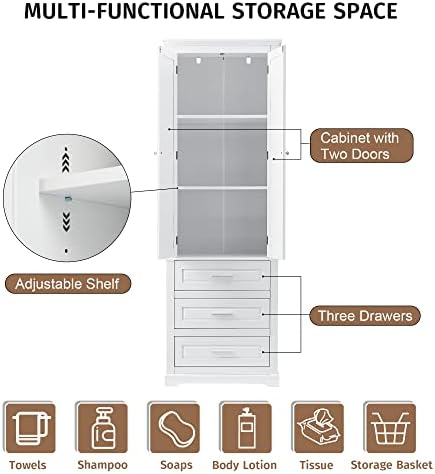 Merax 70" Pantry Cabinet with Two Doors & Three Drawer, Adjustable Shelves Storage Cupboard for Kitchen/Dining Room/Bathroom, White