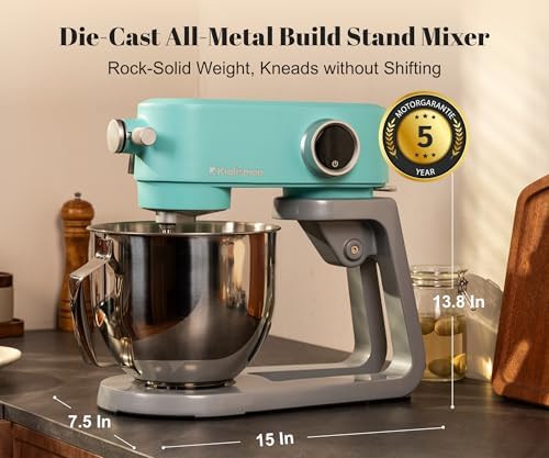All-Metal Stand Mixer 5.3-Quart - Professional Kitchen Electric Food Mixer with Stainless Steel Mixing Bowl & Attachments for Baking, Dough & Cake, 8-Speed Control & Timer (Blue)