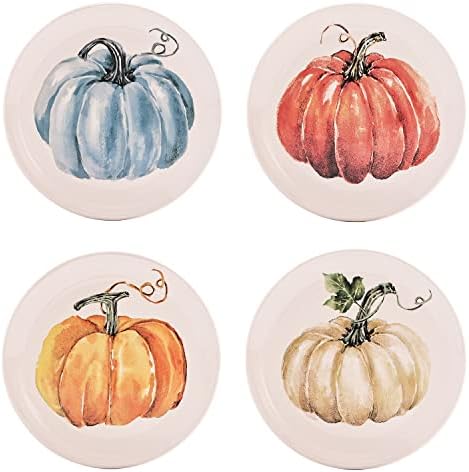 Bico Pumpkin Feast Salad Plates Set of 4, 8.75 Inch Ceramic Dessert Plates for Salad, Appetizer, Side Dishes, Microwave and Dishwasher Safe, Gift for Housewarming and Thanksgiving