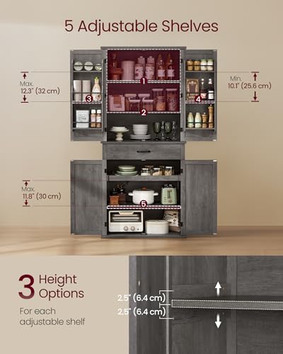 VASAGLE Pantry Cabinet, Freestanding Tall Cupboard with a Drawer