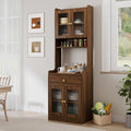 KEIKI 70.87" Tall Kitchen Pantry Storage Cabinet with Countertop, Glass Doors, Drawers, Microwave Stand and Shelves, Freestanding Wood Hutch Food Pantries Buffet Cupboard for Coffee Bar, Dining Room