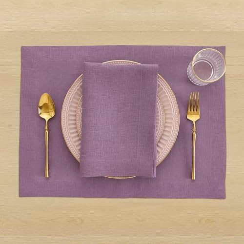 Solino Home 100% Pure Linen Napkins Mulberry, Fete 20 x 20 in, Set of 4