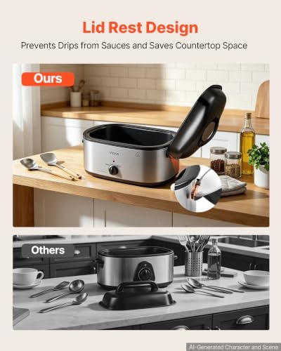 VEVOR Electric Roaster Oven, 22 Qt 1450W, Turkey Roasting Pan, Metal Lid