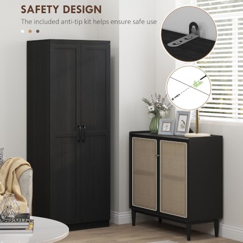 HOMCOM 63" Kitchen Pantry Cabinet with Doors and Adjustable Shelves, Black