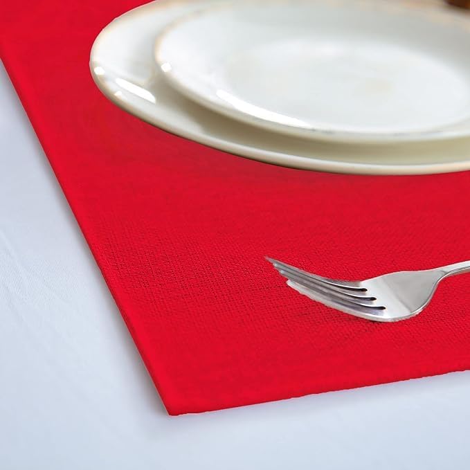 Cloth Placemats Set of 8, Linen Type Fabric Placemats Machine Washable Heat Resistant Placemats Wrinkle Free Thick Polyester Kitchen Place Mats for Dining Table (Red)