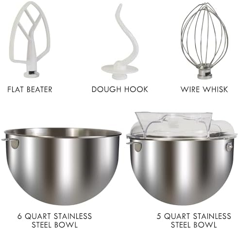 Kenmore Elite Bowl-Lift Stand Mixer – Professional Electric Batidora de Pie for Baking Heavy Duty Countertop Kitchen Appliance with 5 & 6 Qt Stainless Steel Bowls Flat Beater Whisk Dough Hook