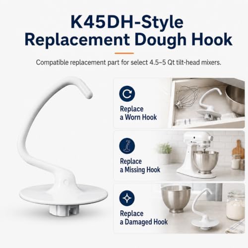K45DH Dough Hook, 1 Pack for Kitchen Aid 4.5-5 Qt Tilt-Head Mixers