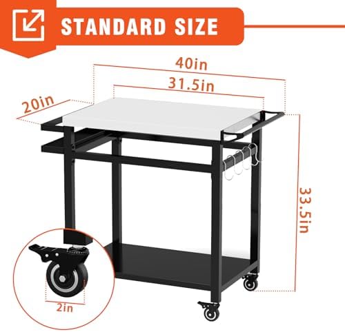 32" Double-Shelf Grill Table, Movable Grill Cart for Ninja