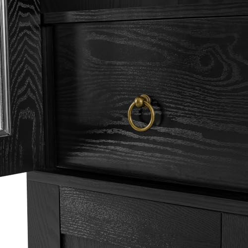 KEIKI 77" Arched Kitchen Pantry Cabinet with Glass Doors, Black