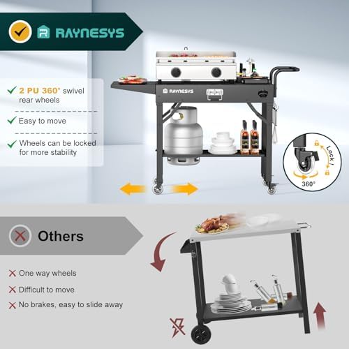 Raynesys 440lbs Outdoor Folding Grill Cart, Blackstone Griddle Stand