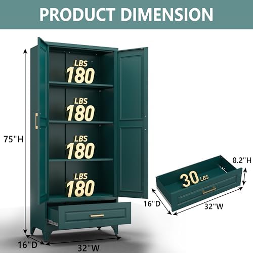 Polup 75" Metal Storage Cabinet, Tall Kitchen Pantry Cabinet with 1 Drawer