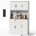 GRUSIGN 71" Pantry Cabinet with Charging Station, Large Capacity Kitchen Hutch Storage Cabinet, Kitchen Cabinet with Microwave Stand, Storage Drawers & Adjustable Shelves for Dining Room, White