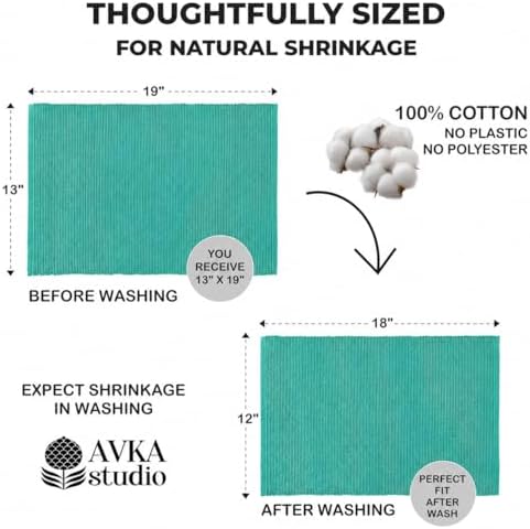 100% Cotton Ribbed Placemats - Set of 8-13 x 19 Inches - Turquoise Blue - Everyday Cloth Table Mats - Thick Construction, Washable Reusable Cloth Place Mats - by AVKA Studio