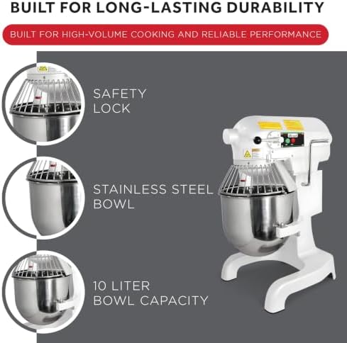 Winco 10 L White Commercial-Grade Planetary Mixer