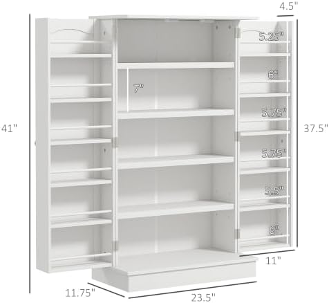 HOMCOM 41" Kitchen Pantry Storage Cabinet 12 Door Shelves White
