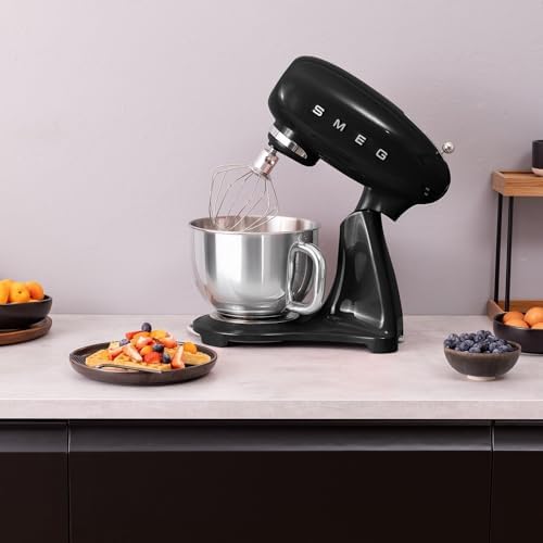 SMEG SMF05 Forte 5-Qt Stand Mixer with 750W Motor, Smooth Start & SteadyMix, Flex Edge Beater, 10 Speeds, Stainless Steel Bowl – Retro 50’s Style Planetary Mixer for Dough, Baking & Desserts-Black