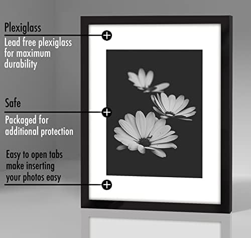 Americanflat 11x14 Picture Frame with Polished Plexiglass - Set of 5 - Use as 8x10 Frame with Mat or Display 11x14 Photo Without Mat - Galleria Collection - Picture Frames for Wall Display - Black