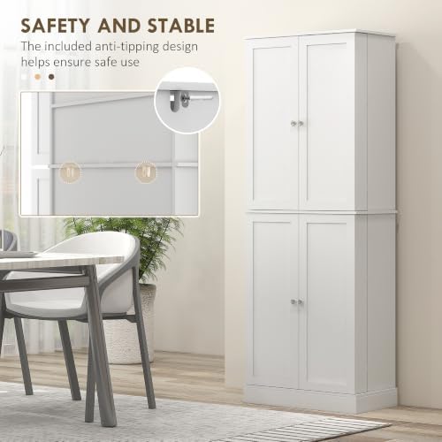 HOMCOM 65" Kitchen Pantry Storage Cabinet 16 Door Shelves White