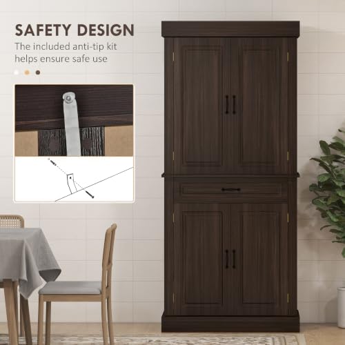 HOMCOM 71" Freestanding Kitchen Pantry Cabinet 4 Doors Coffee